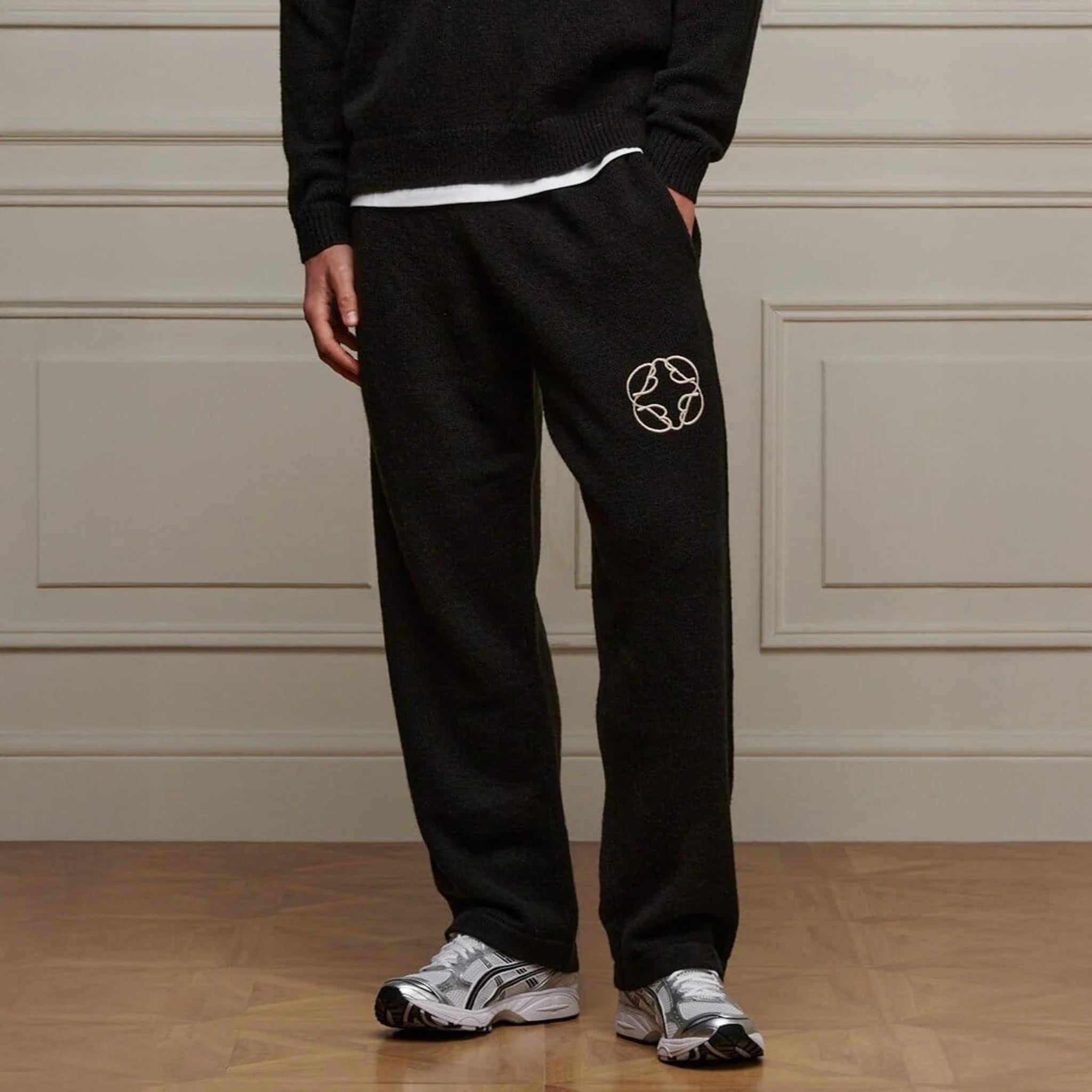 Front View of Belier Black Mohair Knit Sweatpants